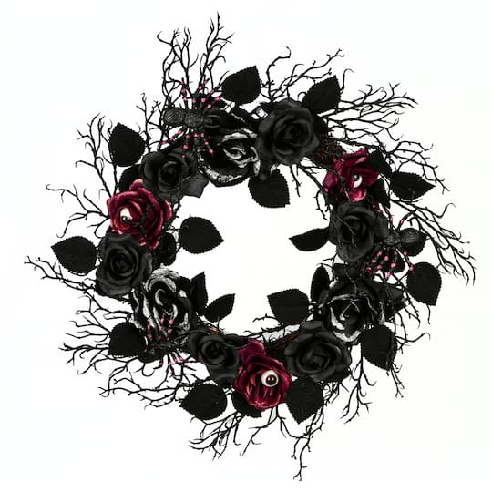 22" Black Halloween Rose Wreath